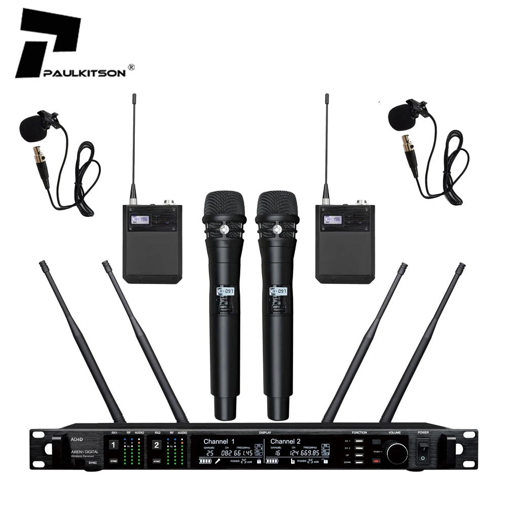 AD4D UHF Wireless Microphone 4 Channel Microphone Wireless Professional Studio Microphone