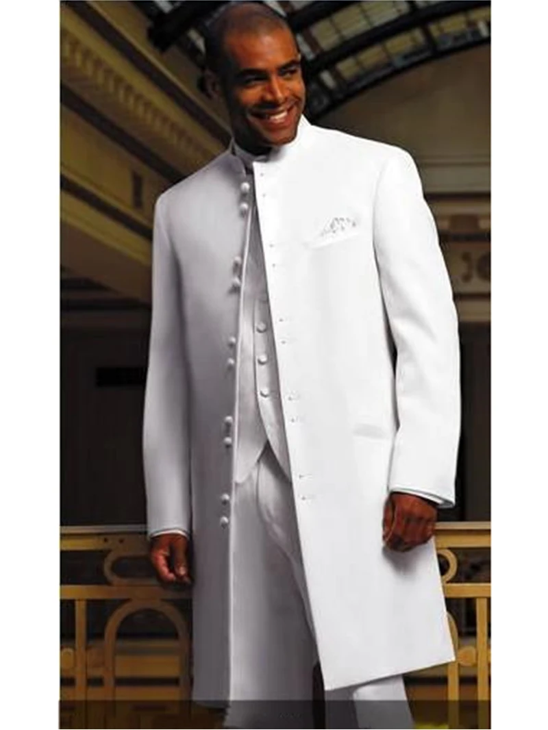 

Men Suit Long Coat White Groom Tuxedos Groomsman Blazer Business Prom 3 Pieces Men's Set(Jacket+Pants+Vest)