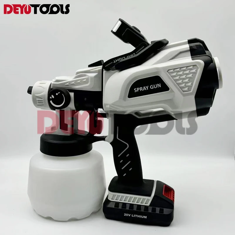 cordless spray gun with LED light, flow control, automotive furniture, steel coating spray gun with 2 lithium batteries, 1200ML