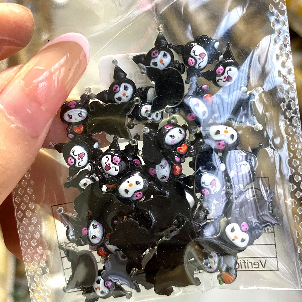 50Pcs Cartoon Character Black Cute Bunny Nail Charms 3D Polymer Resin DIY Craft Deco Kawaii Kuromi For Nail Parts Rhinestone Y2K