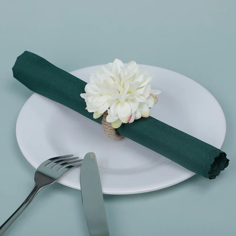 Mori artificial flower napkin buckle hemp rope napkin ring restaurant set up a Valentine's Day small chrysanthemum flower