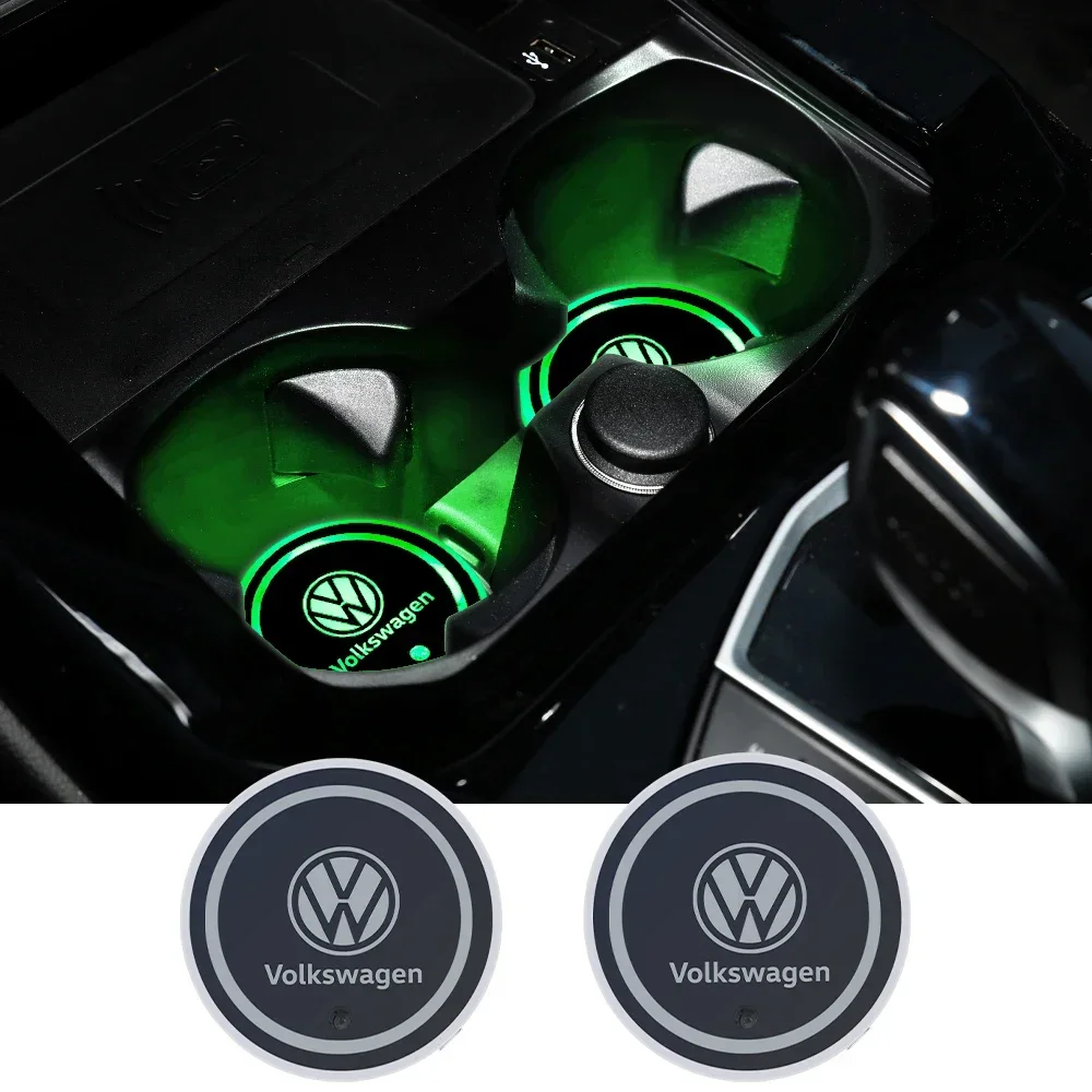 2PCS 7 Colors Ambient Light Car Water Coaster for Volkswagen VW GTD Touareg Passat Polo Golf 6 7 MK4 TSI TDI Magotan B5 B6 B7