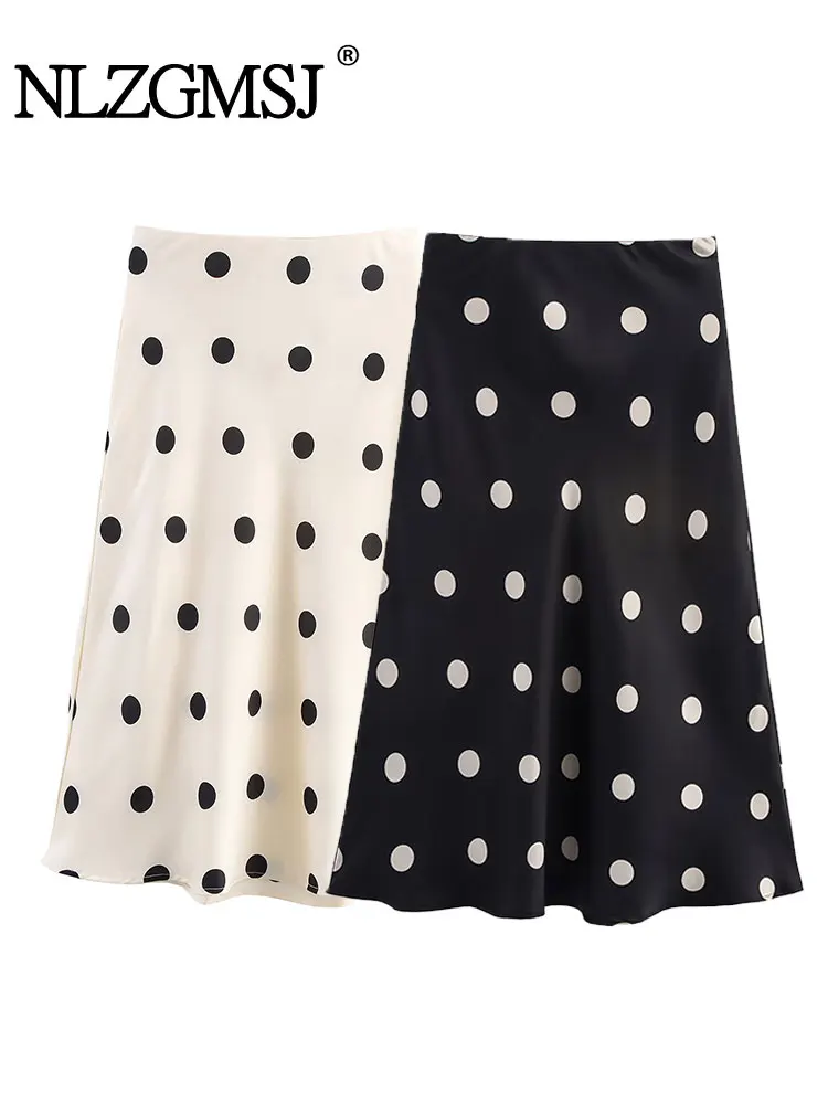

NLZGMSJ Elegant Chic Women Polka Dot Draped Straight Skirt Fashion 2025 Autumn Holiday Party Dating Long Skirt