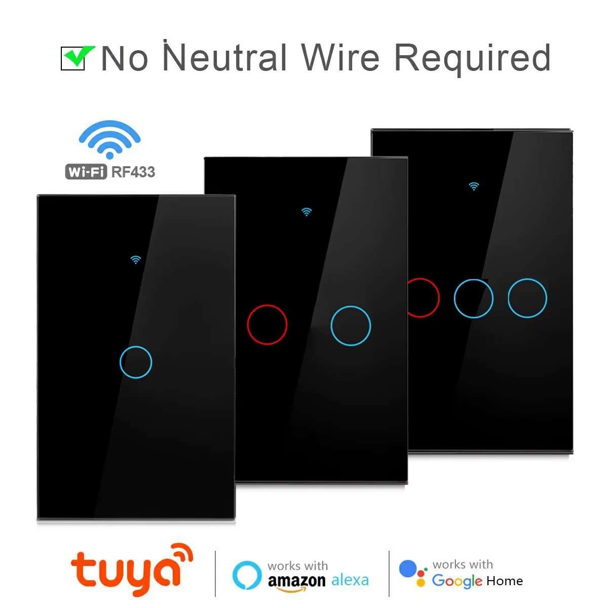 1/2/3/4 gang TUYA WiFi Smart Touch Switch 40A Wall Button App Remote Control Voice Timing Works With Alexa Alice Google Home