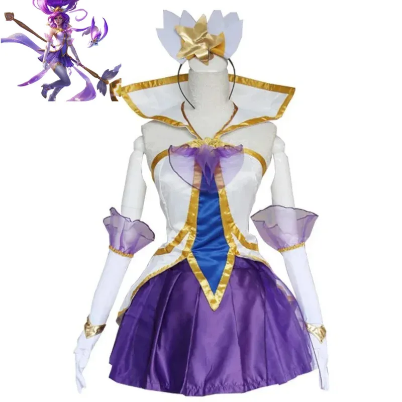 Game LOL Star Guardian of Soraka Janna Cosplay Costume The Starchild Purple Skirt Wig Adult Woman Sexy Carnival Halloween Suitx;