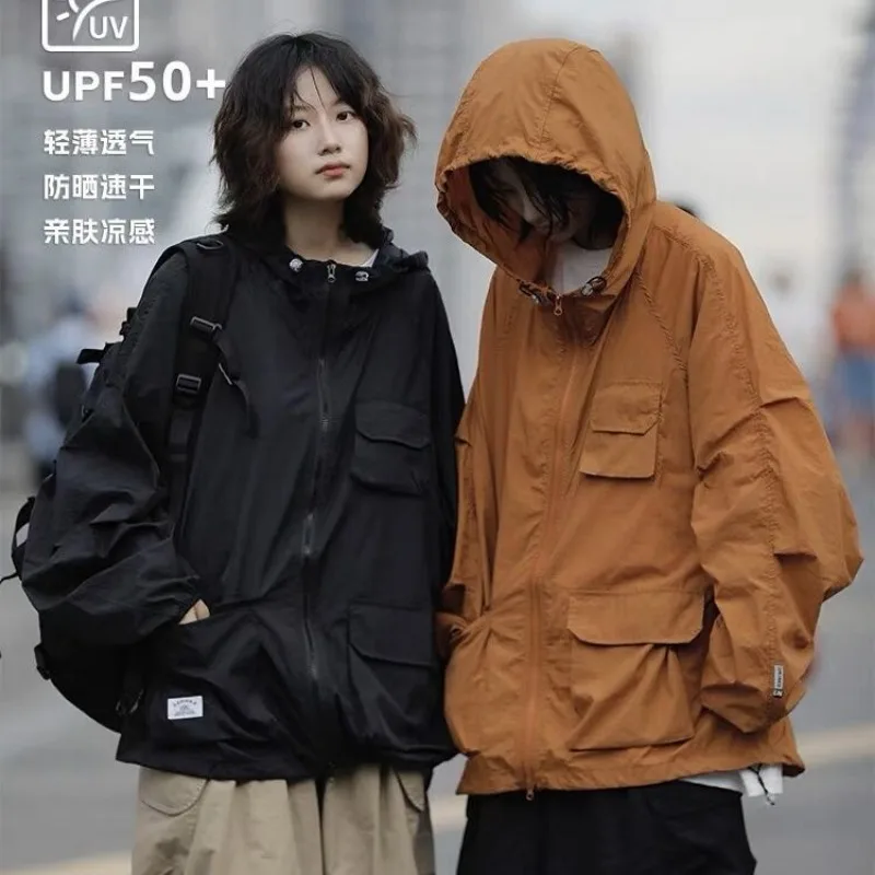 

Zipper Sweatshirt Workwear Jacket Sunbreaker Trench Coat Hooded Pockets Men Woman Outdoor Casual Vintage Streetwear Jackets