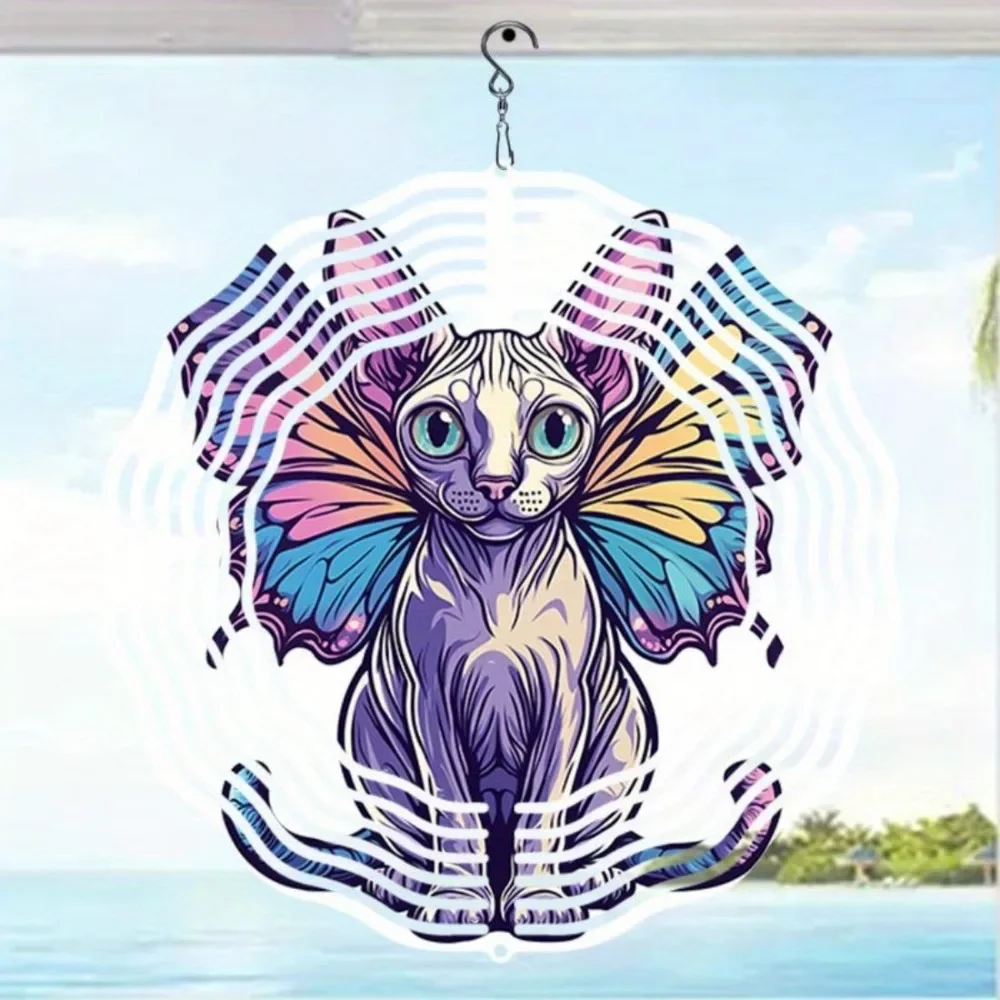 CIFBUY Wind Chimes Butterfly Wing Kitten 3D 360 Rotating Metal Garden Spinner Hanging Ornament Decor