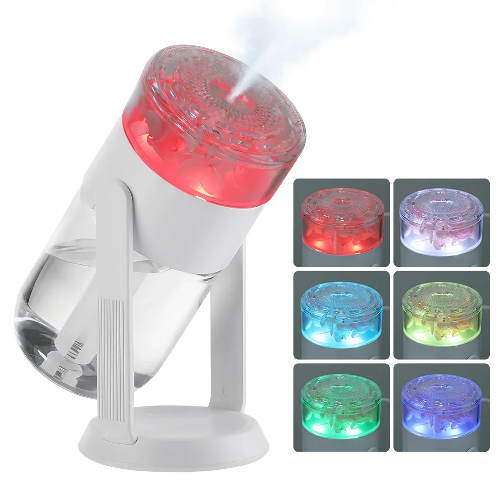 Preserved Flower Humidifier, Mini USB Cool Mist with Colorful LED Mood Light 360 Rotation for Desk Bedroom Office Car Gift