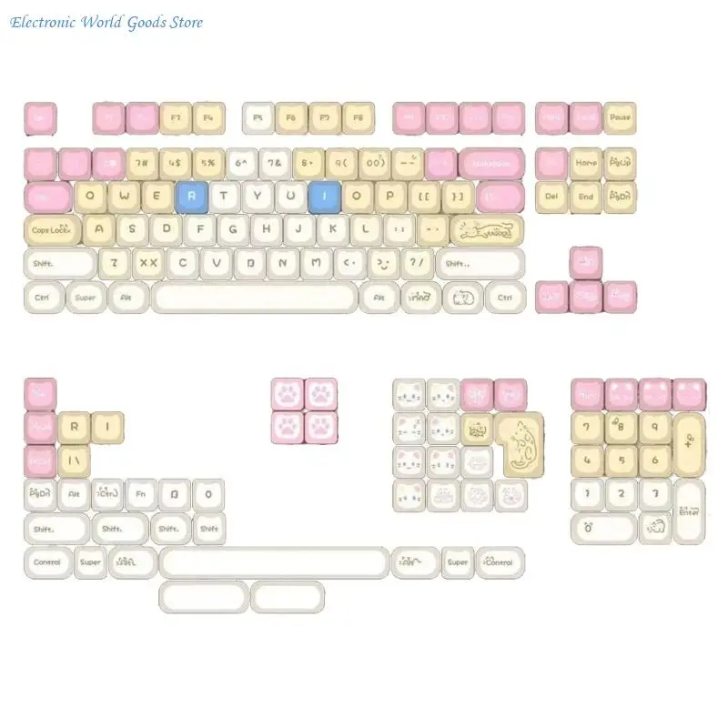 A3PD Full 148 Keycaps Compatibles Standard ANSI Mechanical Keyboards Featuring：Lovely Feline Design