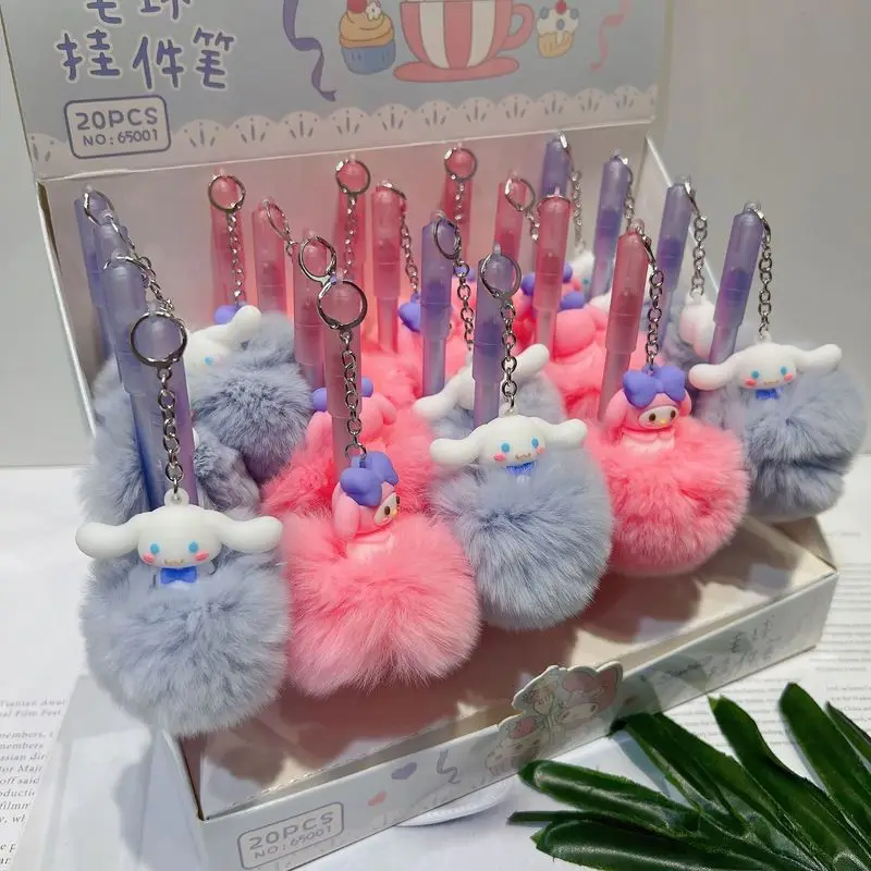 20pcs New Sanrio Gel Pen Kawaii Kuromi Cinnamoroll Pachacco Student Cartoon Plush Pendant Writing Pen Childrens Birthday Gifts