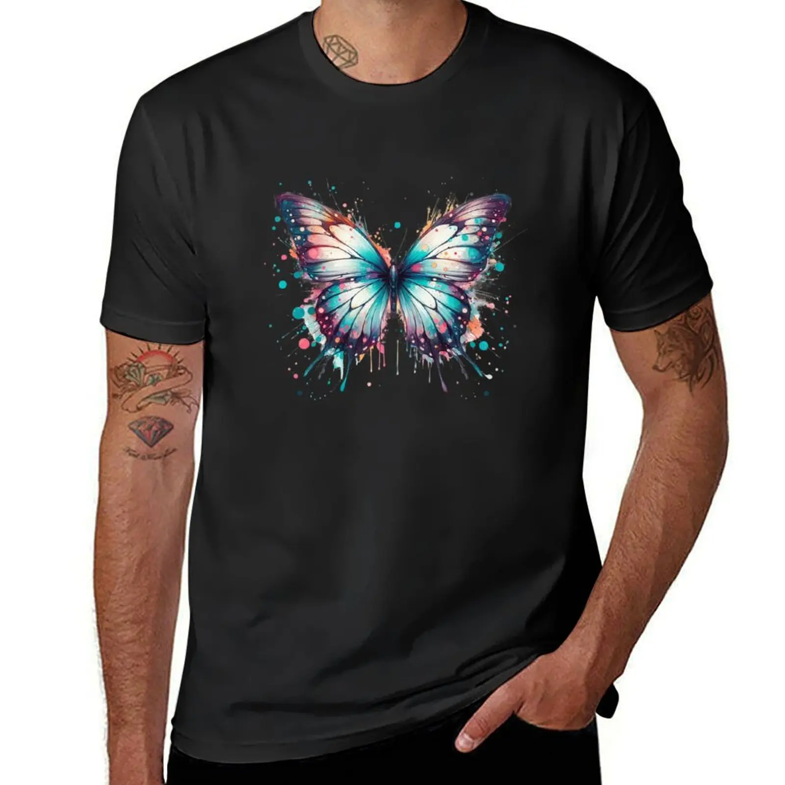 Splattered Spectrum: Vivid Butterfly Artistry T-Shirt blacks new edition mens t shirt