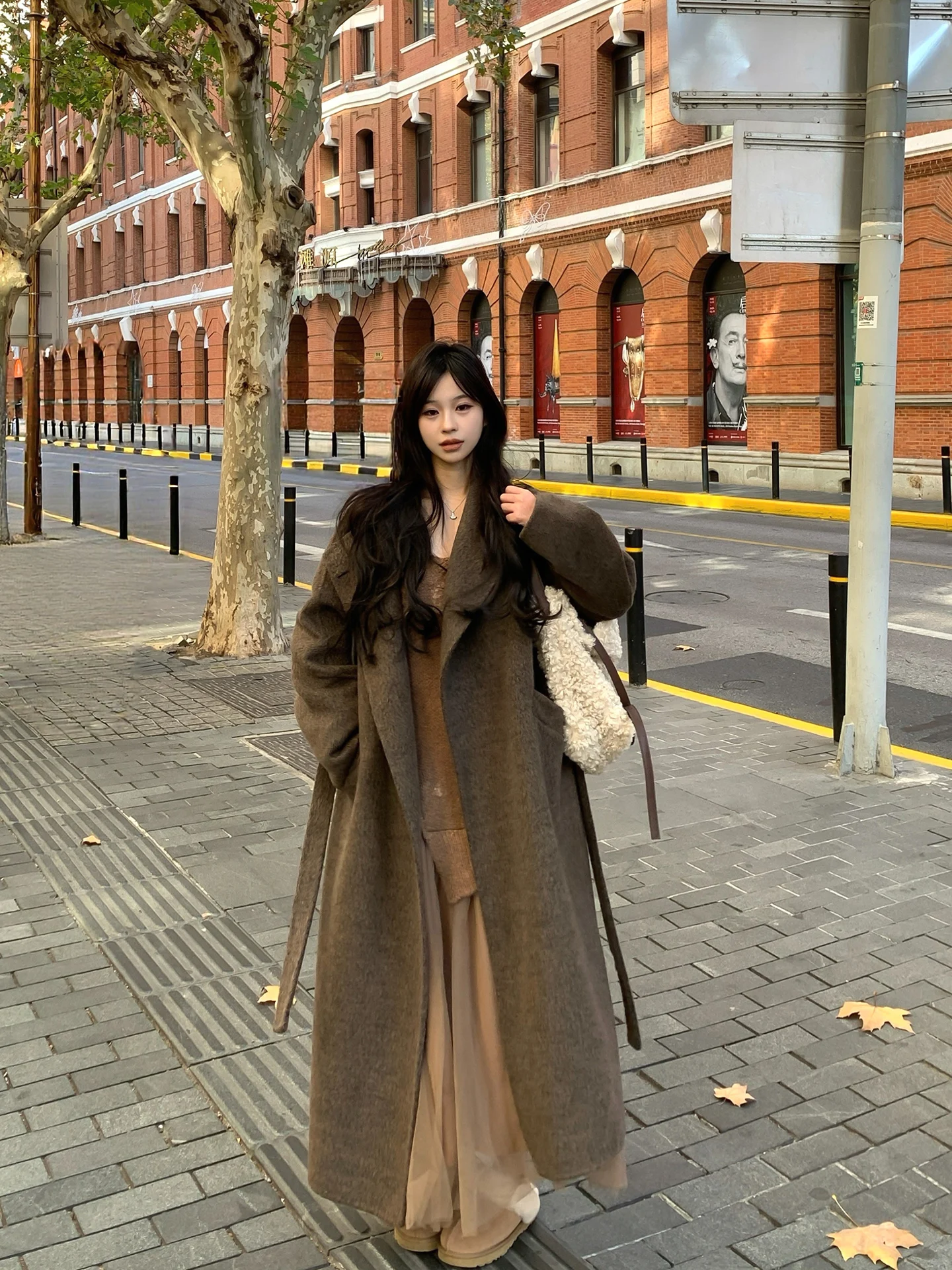 

Adan Double-Faced Woolen Long Coat Stand Collar Coffee Color Korean Sle Retro Loose Fit Versatile Women's Outerwear