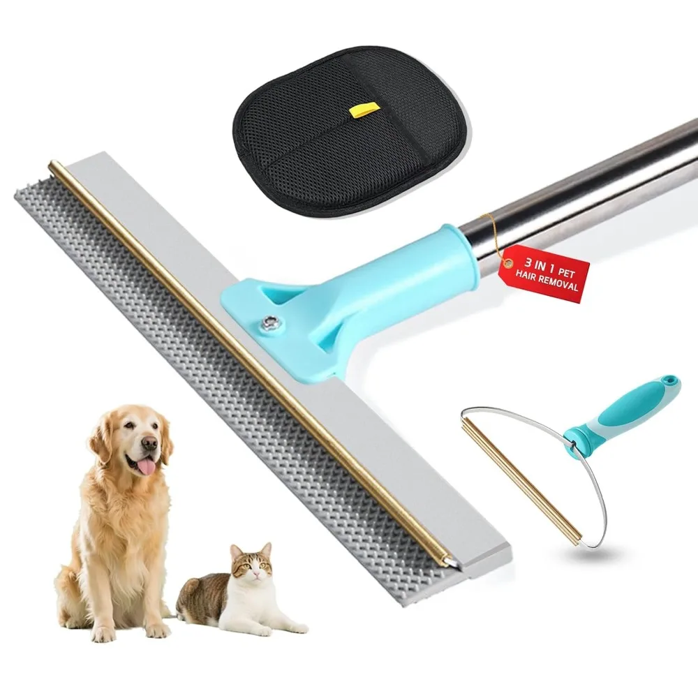

3 в 1, инструмент для удаления шерсти домашних животных, 52 дюйма, регулируемая длинная ручка, многоразовый набор для удаления шерсти домашних животных со скребком для удаления ворса a