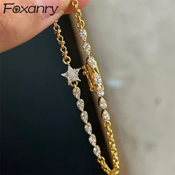 Foxanry Sparkling Zircon Star Geometric Bracelet For Women Girl Fashion Heavy Industry Exquisite Elegant Engagement Jewelry Gift