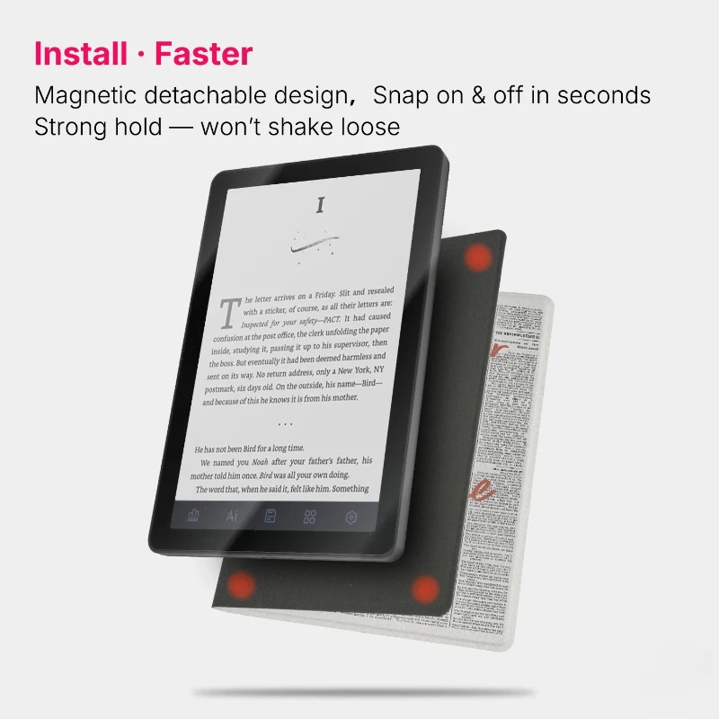 Newspaper Magnetic Case for Bigme B6 6" Ultra Slim Frameless Cover Folio Protective Shell Auto Sleep Wake E-Book Case DIY Gifts