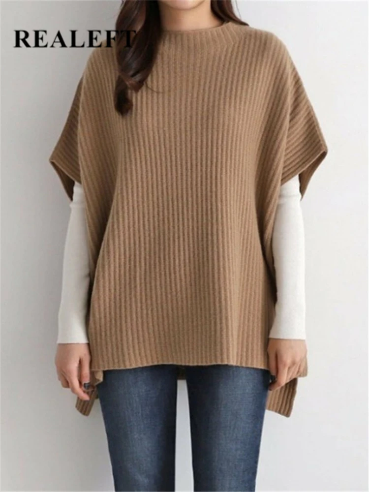 REALEFT Autumn Winter Sleeveless Women\'s Vest Sweaters Casual O-Neck Knitted Pullovers Tank Sweaters Korean Female 2023 New