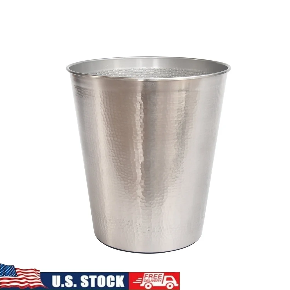 

Hammered Metal Wastebasket Durable Rust-Resistant Open Top Design Modern Bathroom Trash Can Chic Indoor Use 2 Gallon Capacity