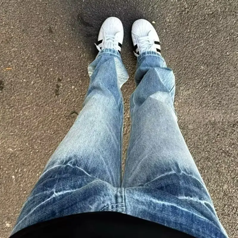 

Trendy niche design lightning pattern jeans for men and women straight leg American Vibe style pants high street micro flared pa