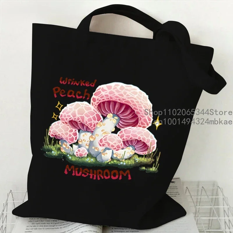 Women Mushroom Series Handbags Inky Cap Mushroom Print Canvas Tote Bags Funny Bleeding Tooth Fungusc Graphics Side Bag for Women