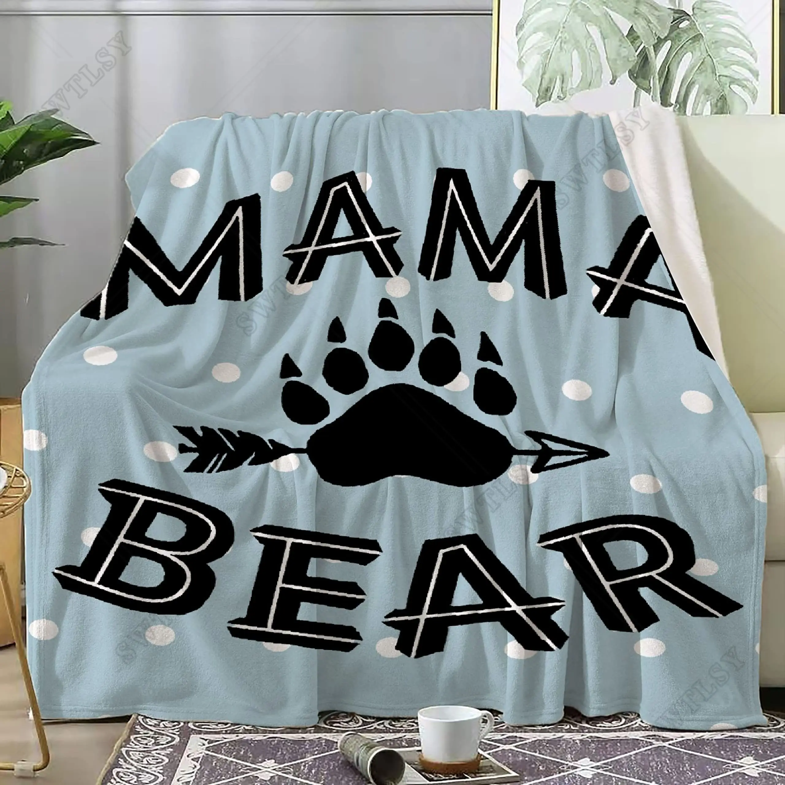 

Love Mama Bear Flannel Throw Blankets Mom's Birthday Gifts Used for Sofa Bed Couch Soft Warm Comfortable Lightweight Camping