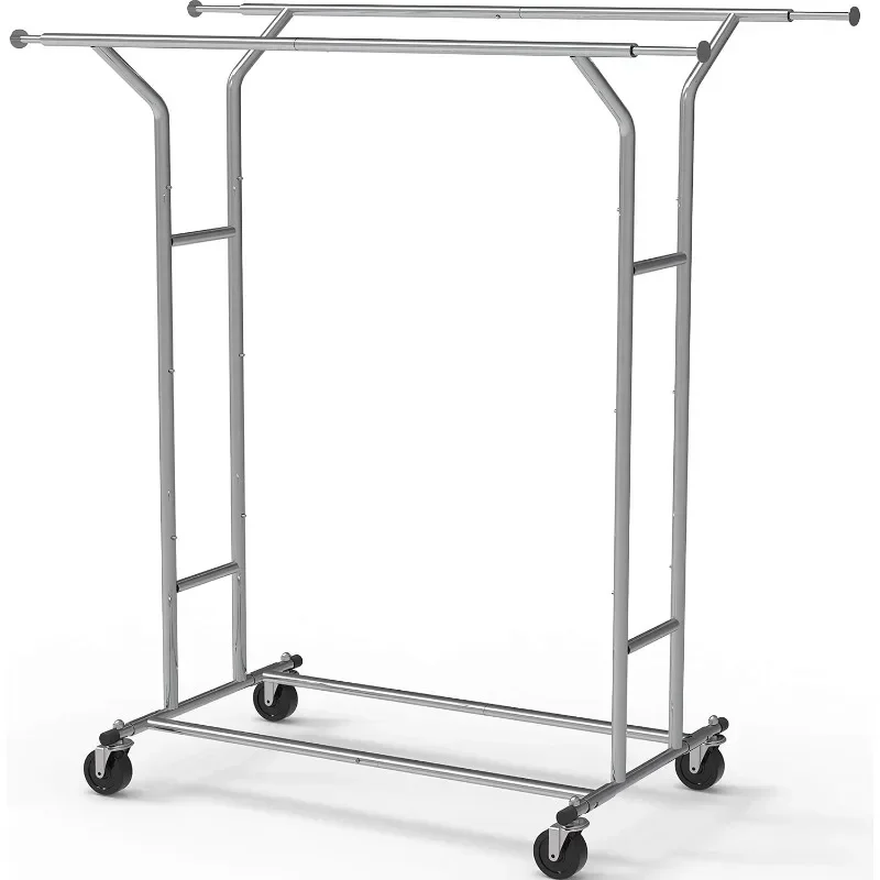 

z Simple Houseware Heavy Duty Double Rail Clothing Garment Rack, (Chrome/Black)optional