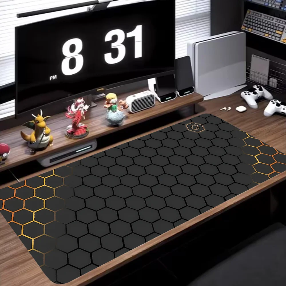 Large Mouse Pad Geometry Design Desk Pad Black E-sport Mousepad With Non-Slip Rubber Base Stitched Edge Deskpad for Work