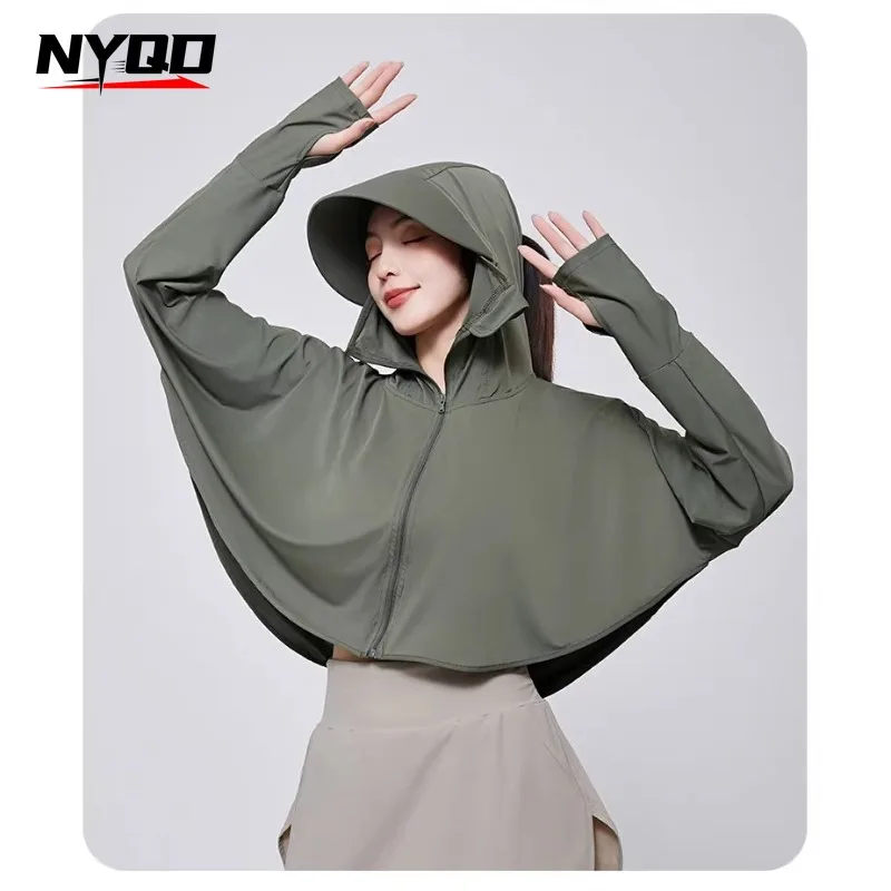 

2026 New Women Ice Silk Sunscreen Coat Summer UV Protection Long Sleeve Thin Breathable Hooded Jacket Outdoor Cycling Sun Shirt
