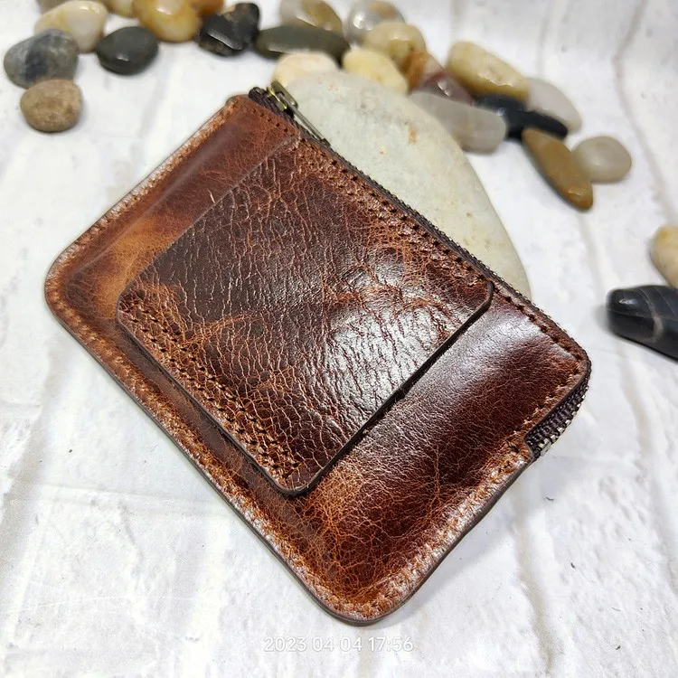 Mini Zipper Waist Bag Leather Belt Pack Small ID Card Holder Driver's license holster Passport Wallet Mobile Phone Sheath LHD