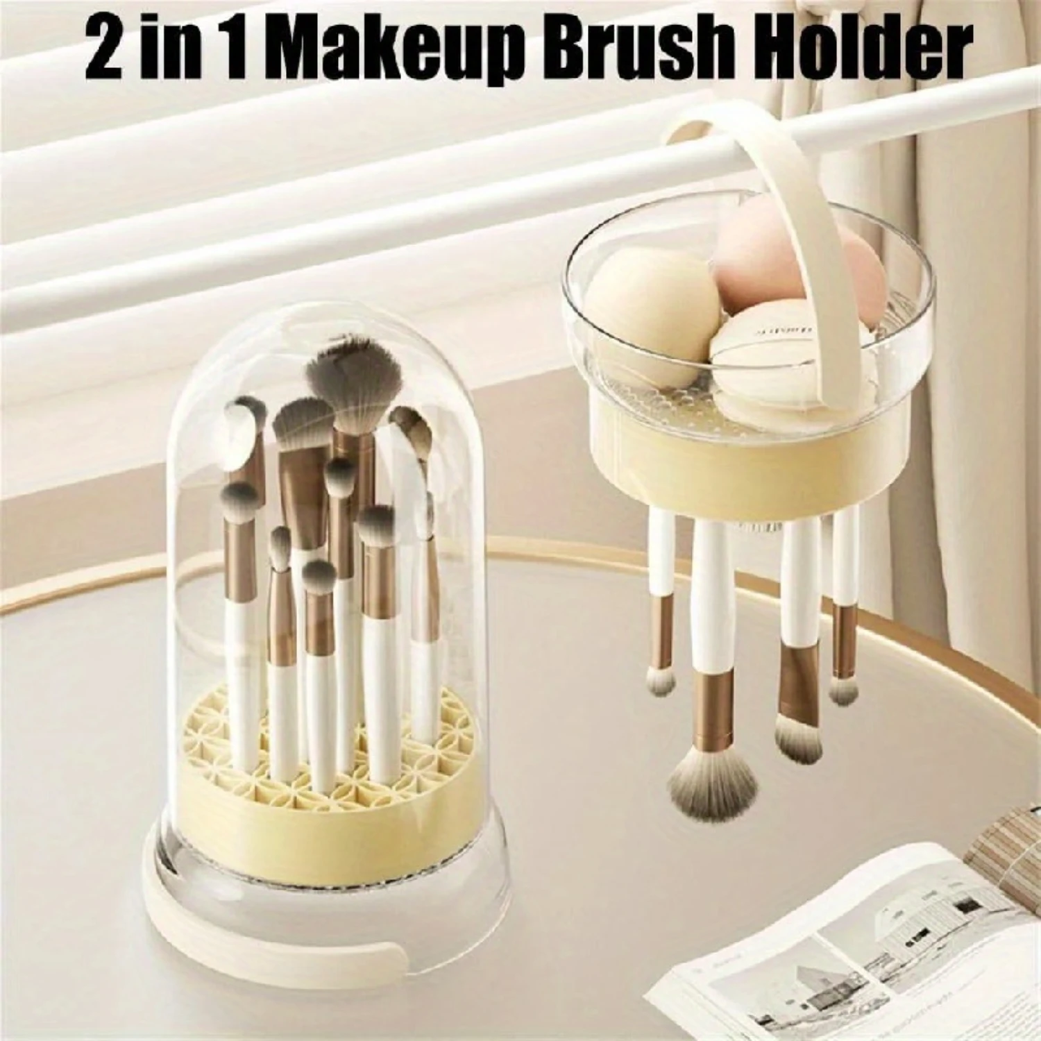 メイクブラシホルダー、メイクブラシとワッシャーシリコンビューティーエッグクリーニングツールセットビューティーブラシボウルボックスデスクトップシェルフ