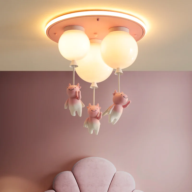 Cartoon Balloon Chandelier Ceiling Lamp Pink Children's Room Ceiling Lamp Boy Girl Bedroom Lamp Warm Girl Room Calf Balloon Lamp