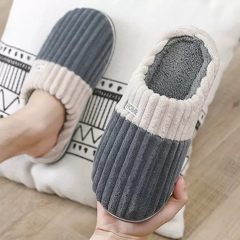 Winter Warm Fur Slippers for Men Women Couples House Non Slip Soft Shoes Comfort Flat Heel Home Indoor Bedroom Plush Slippers