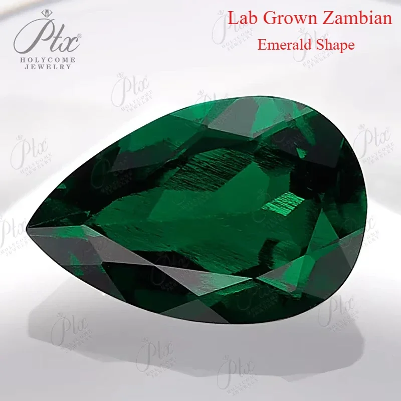 Lab Grown Zambian Emerald Pear Shape Hydrothermally Hand-Cut Embracing Inclusions and Crack with AGL Certificate Wholesale Price