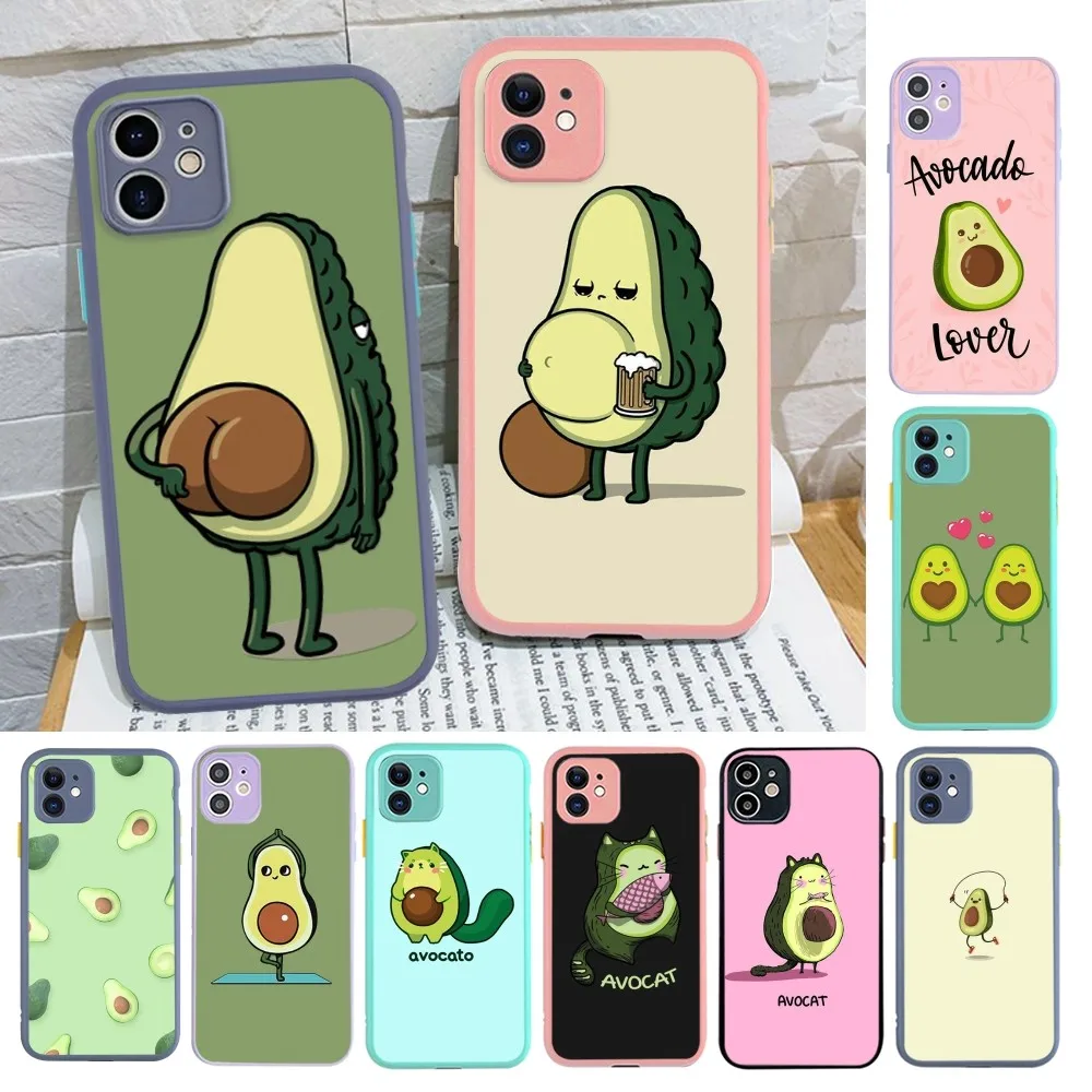 Cartoon Avocado Cute Phone Case for iPhone 14 11 12 13 Mini Pro Max 8 7 Plus X XR XS MAX Translucent Matte Cover