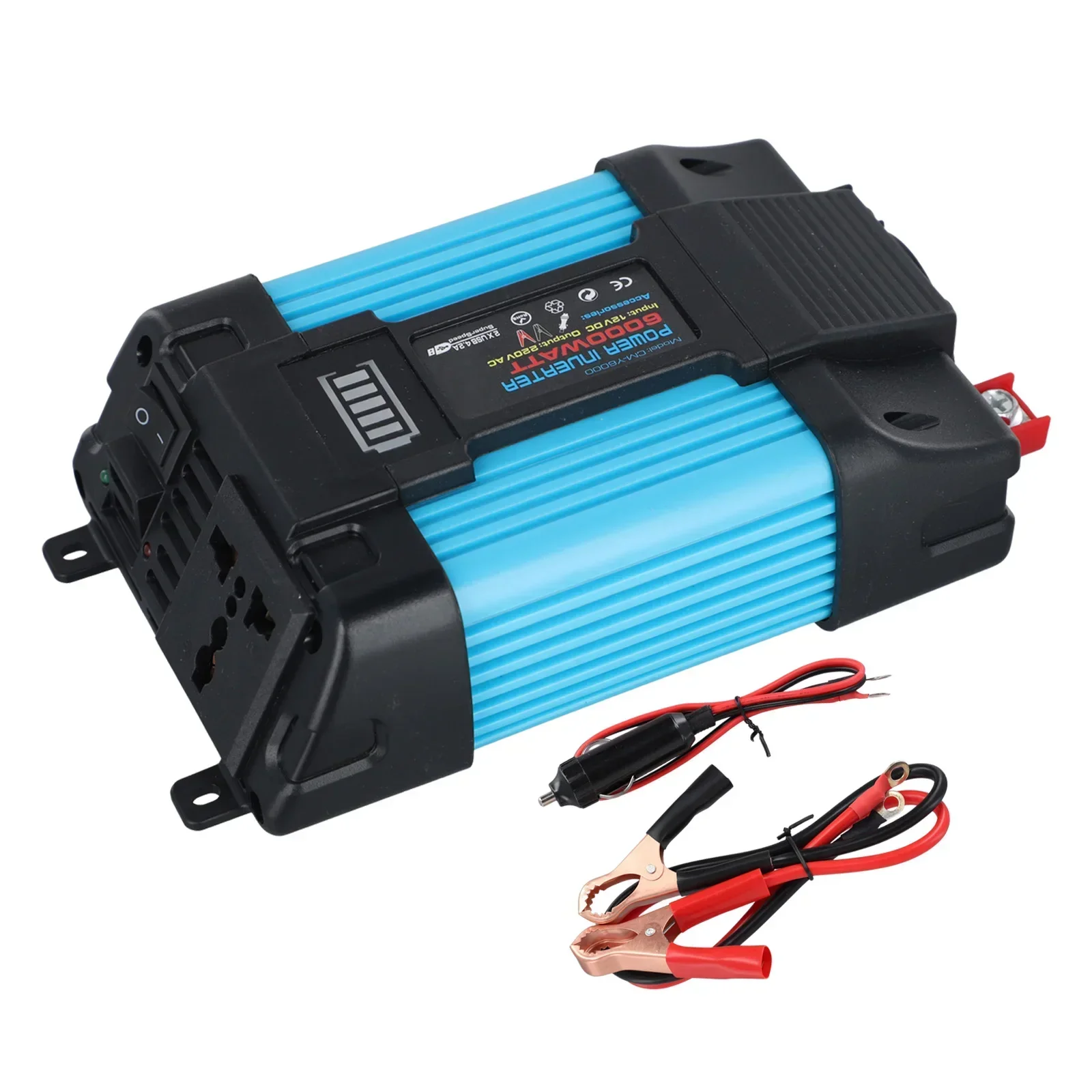 Car Power Inverter with LED Battery Capacity Display 6000W Peak&500W Continuous DC12V to AC110/220V Pure Sine Wave