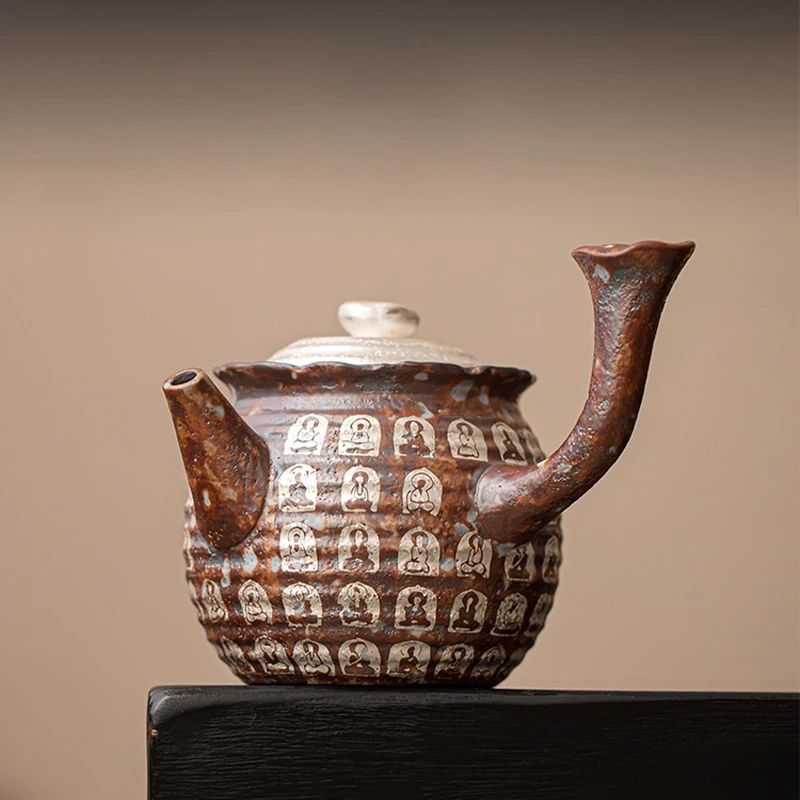 

Wanfo Gilded Silver Side Handle Pot Ceramic Tea Pot Urgent Beard Pot Pingle pot Chinese Retro Home Tea Pot Kung Fu Tea Set