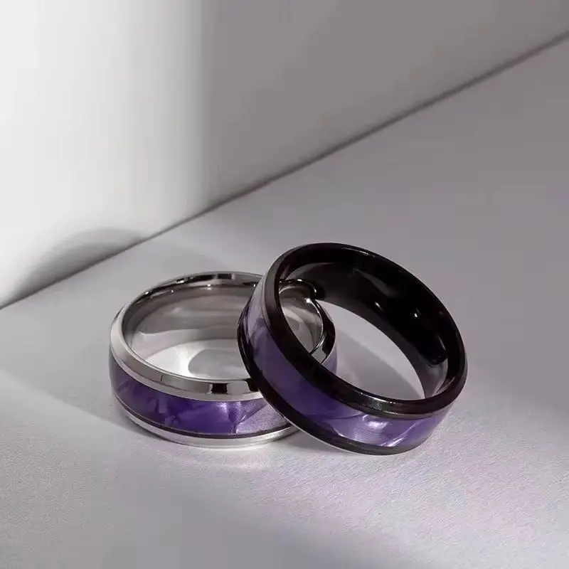 Classic Stainless Steel Couple Rings Set Elegant Black Purple Colorful Jewelry Accessories Gift for Women And Men