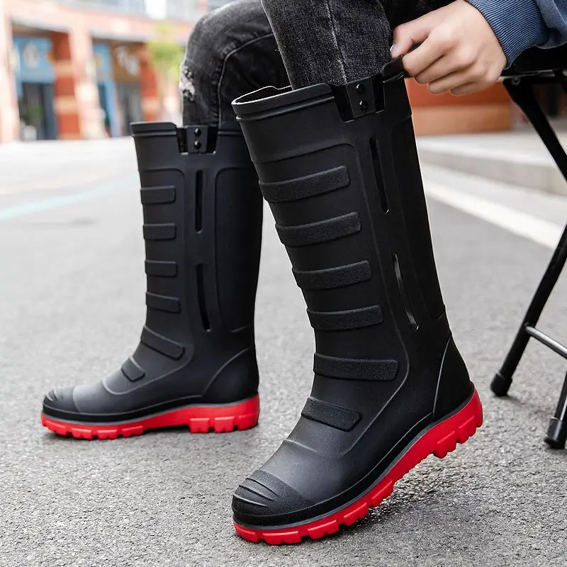 Waterproof Fleece-lined Warm Long Rain Boots for Men Winter Chef Kitchen Rainy Day Work Adult Pvc Wear-resistant New Man Shoes