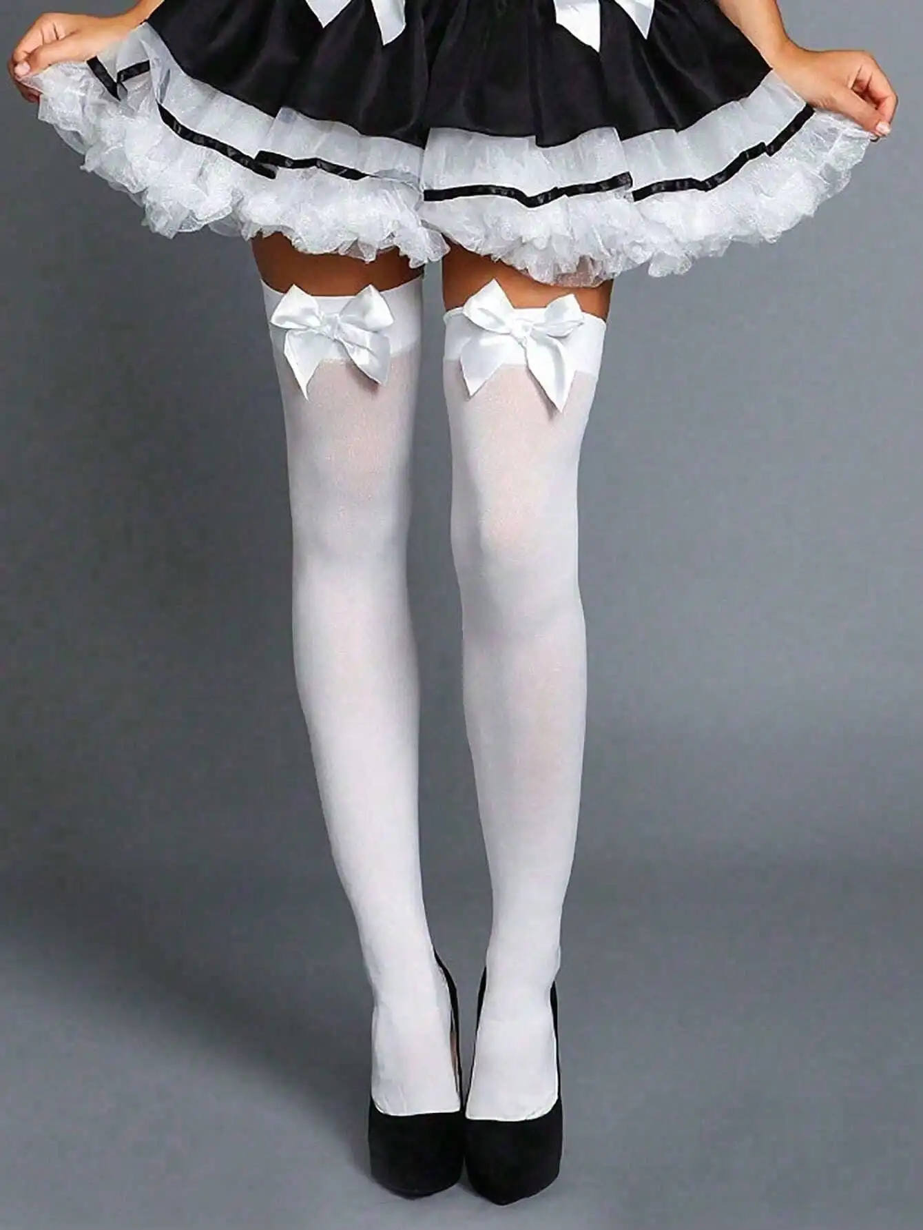 

White Thigh High Stockings with Bow Decor, Sexy & Fashionable for Cosplay, Parties, Stage Performances