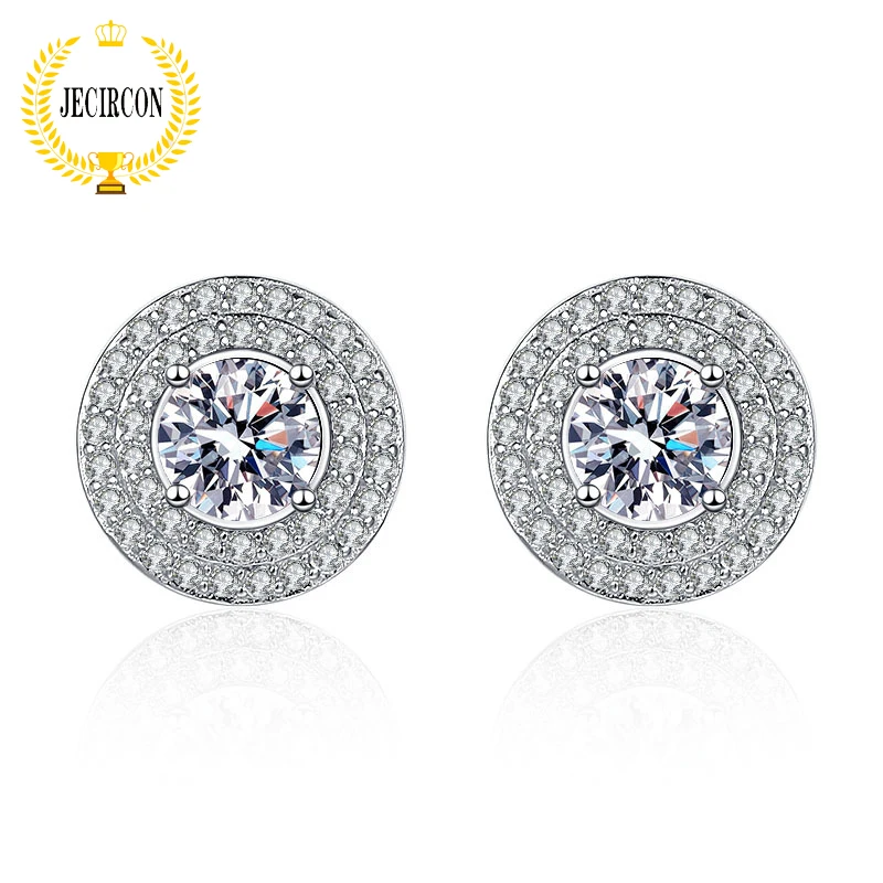 

JECIRCON 925 Sterling Silver Stud Earrings for Women Fashion Round Bag Full of Diamonds 0.5ct Moissanite All-match Ear Jewelry