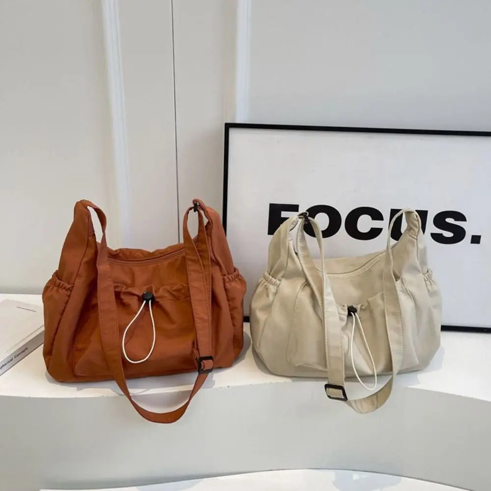 

Однотонная большая сумка на шнурке, эластичная веревка, нейлоновая сумка через плечо большой вместимости, легкая дышащая плиссированная сумка на плечо