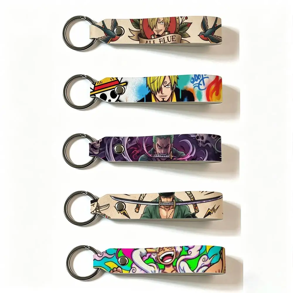 MOTORCYCLE ANIME ONE PIECE LUFFY PU Leather Keychain Minimalist Key Holder Durable Key Organizer Car Keys Bag Accessories