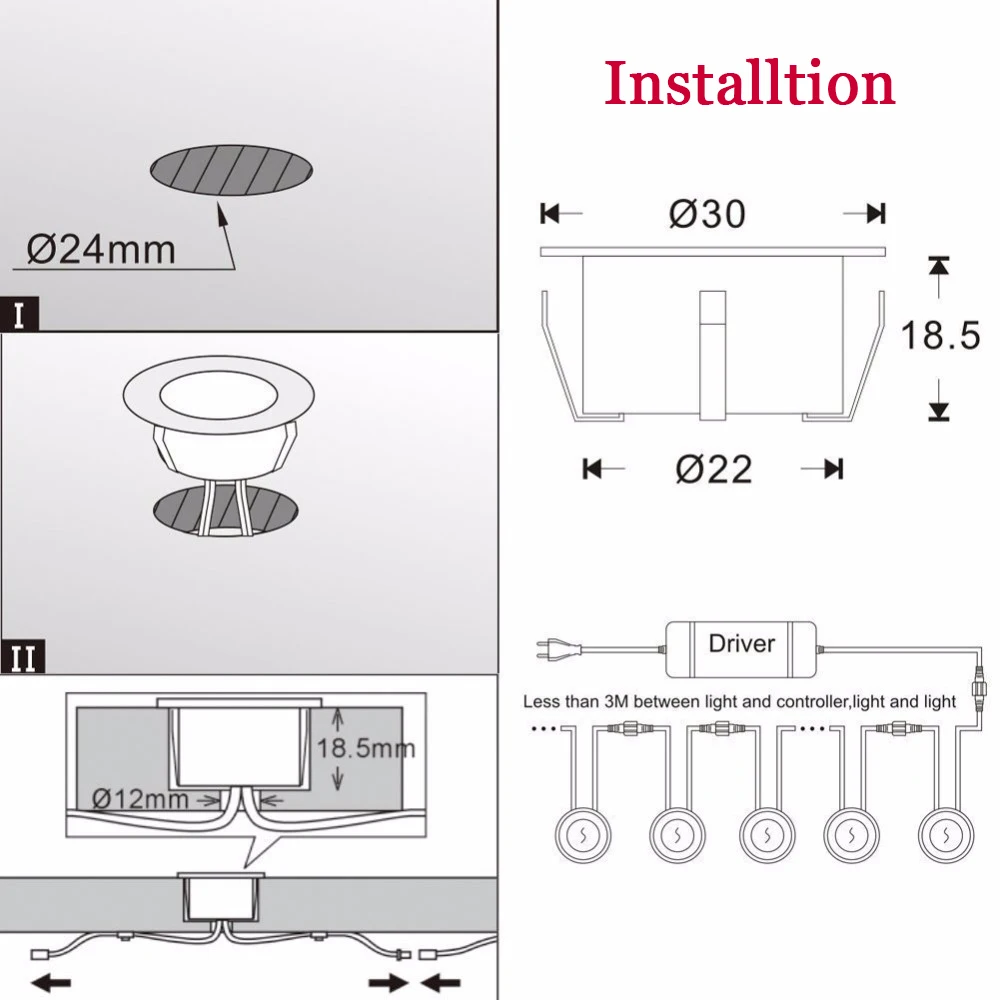 QACA Low Voltage LED Deck Light Waterproof IP67 Outdoor Indoor Stair Lighting Fixtures Landscape Patio Step Lamp 12V 0.6W