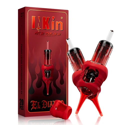 Imagen 1 del producto 20 piezas INKin El Diablo cartuchos de silicona para bordes de dedo agujas de tatuaje RL RM planas para cartucho rotatorio suministro de máquina de pluma de tatuaje