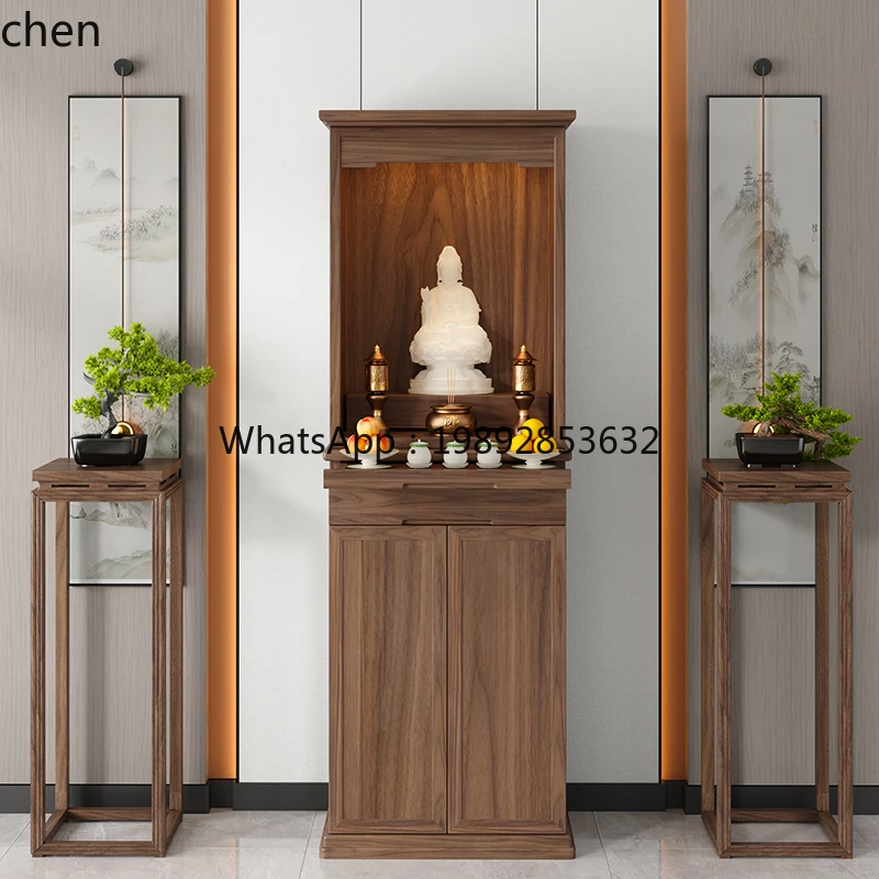 AB 無垢材神棚 ドア付き 仏壇 財神仏 家庭用 観音 新中式神棚キャビネット
