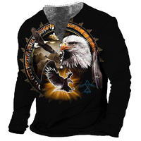 Men T-Shirt Henley Vintage Eagle Motorcycle Print Long Sleeve Daily Top Harajuku Streetwear Tee Man Seven Button Tshirt Pullover