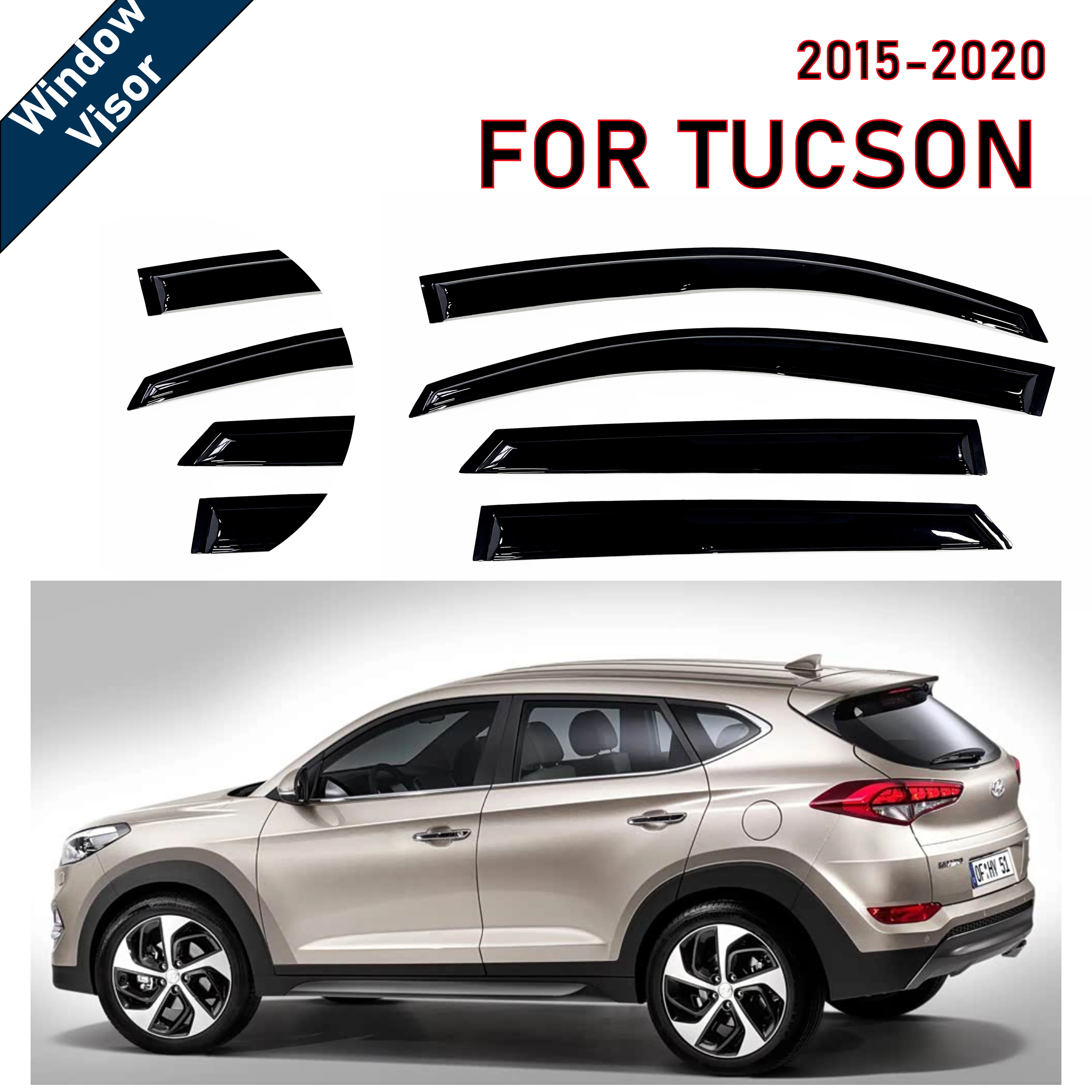 

4 шт. новейшей модели солнцезащитного козырька на окно автомобиля для Tucson 2015-2020, оконный козырек от дождя, оконные козырьки от дождя