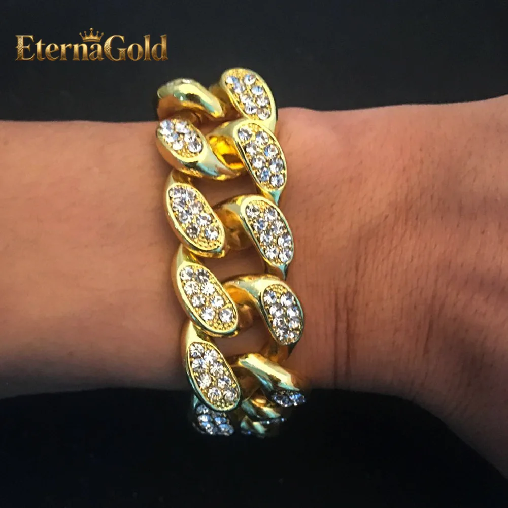 

EternaGold Luxury 24K 9999 Pure Gold real gold 20mm Full Diamond Men's Miami Cuban Chain Necklace bracelet