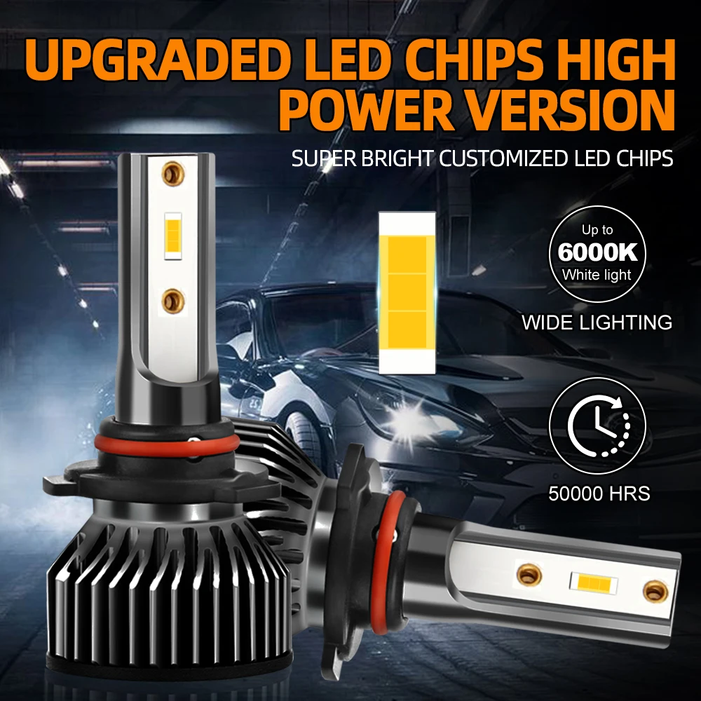 Canbus 고출력 LED 양면 CSP 칩, 선풍기 포함, 9005, HB3 9006, HB4, H1, H7, H11, 하이 로우 빔, 30000LM, 6000K 화이트, 2 개