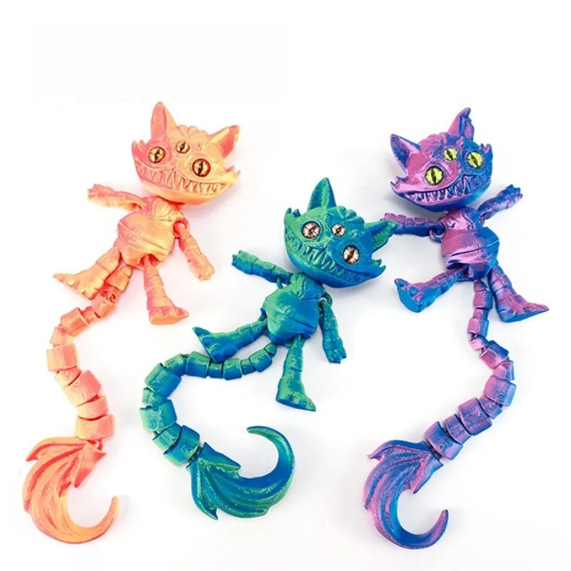 Nieuwigheid 3D Afdrukken Lange staart Enge Kat Speelgoed Halloween Monster Kat Dier Figuur Modellen Gewrichten Beweegbare Stress Relief Speelgoed gift