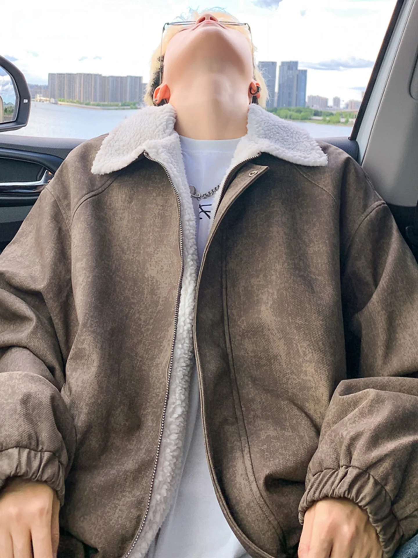 

American Sle Thiened Faux Leather Cotton Jaet Men's Winter New Faion Retro Cotton Coat Warm Long Sve Flip Collar